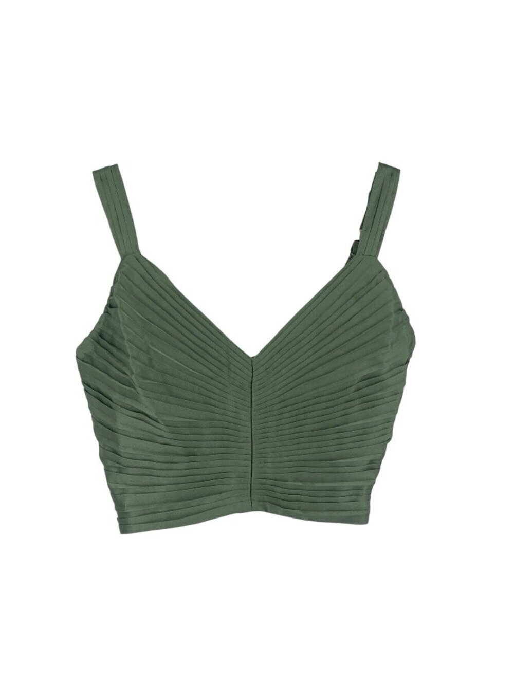 Abercrombie & Fitch Size Small Green Silk Satin Pintucked V Neck Crop Top